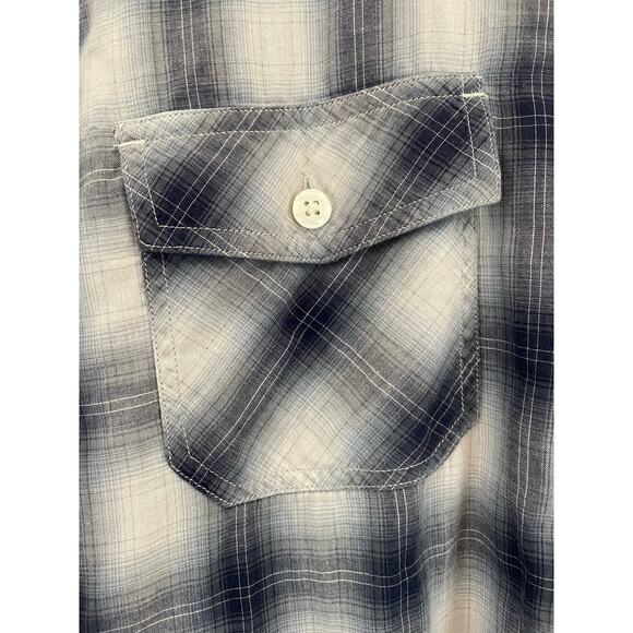 Vince Blue Plaid Double Breasted Pocket Button Front Shirt Large - Picture 6 of 9